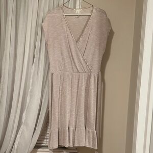 Cream Striped Beige Midi Dress